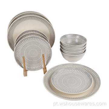 Placas conjuntos de utensílios de jantar pintados à mão 12 PC Ceramic